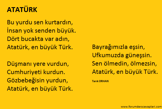 Atatürk ile ilgili duygularınızı ifade eden bir şiir yazınız