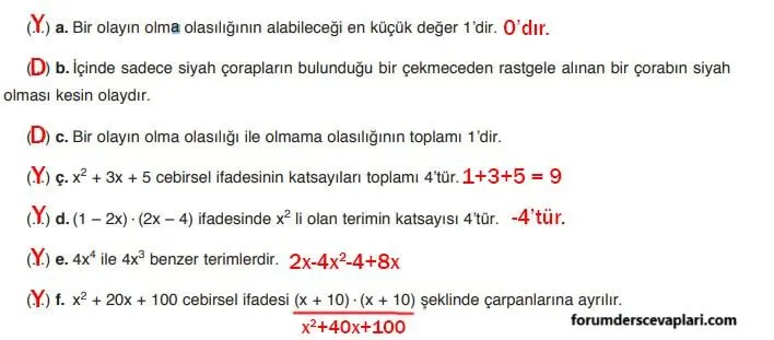 8. Sınıf Matematik Ders Kitabı Sayfa 132-133-134-135-136-137-138 Cevapları ADA Yayıncılık