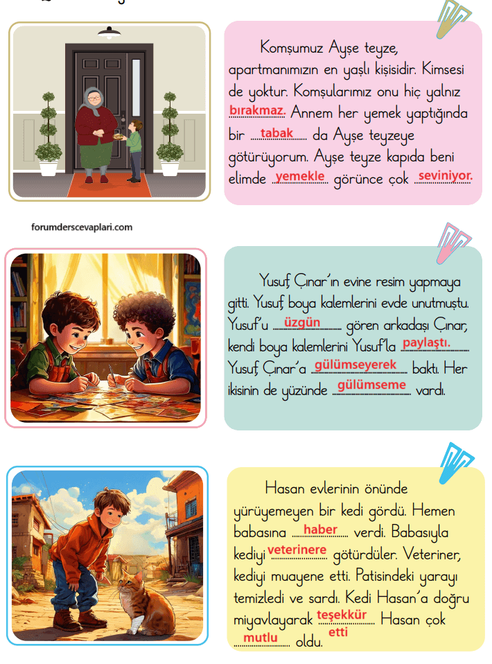 2. Sınıf Türkçe Ders Kitabı Sayfa 32-34-35-36-37-38-39. Cevapları 1. Kitap