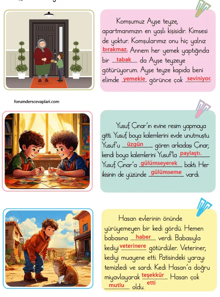 2. Sınıf Türkçe Ders Kitabı Sayfa 32-34-35-36-37-38-39. Cevapları 1. Kitap
