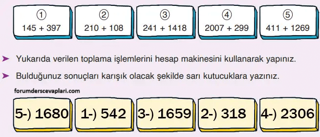 4. Sınıf Matematik Ders Kitabı Sayfa 50-51-53. Cevapları Fersa Yayınları