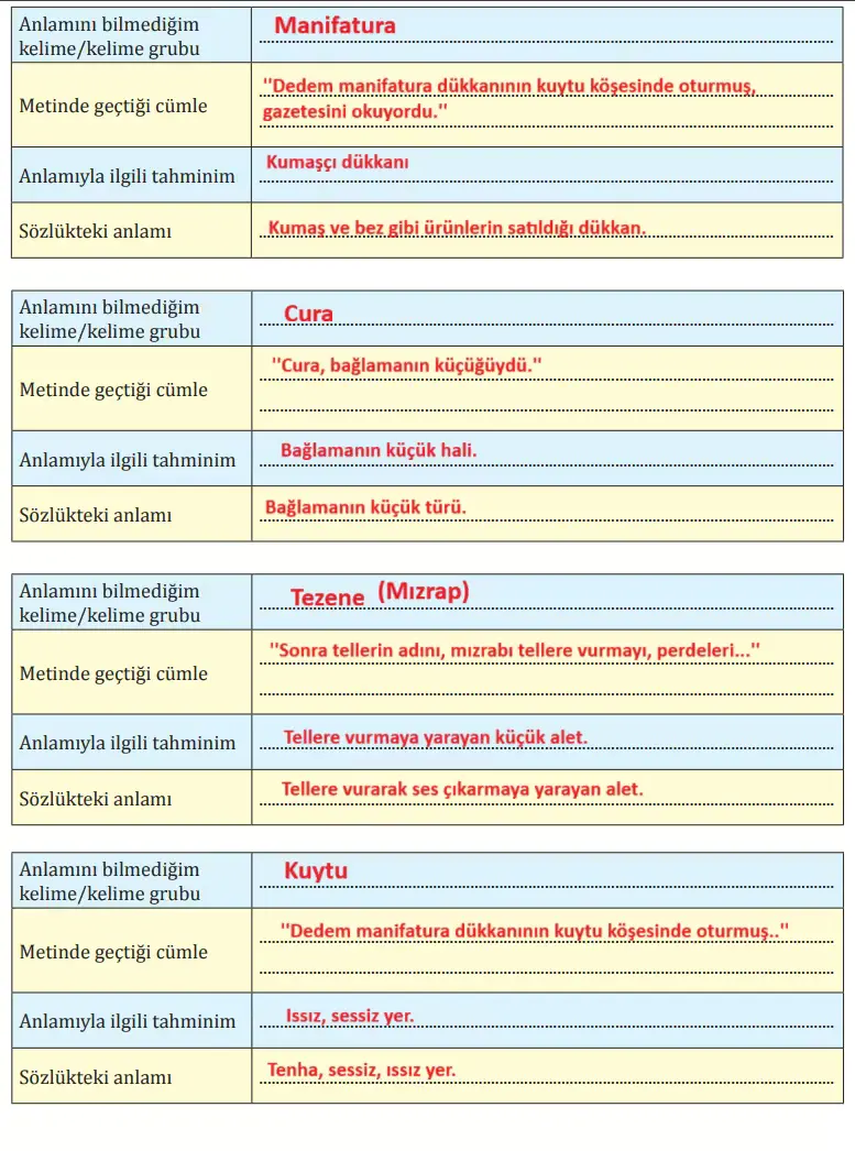 8. Sınıf Türkçe Ders Kitabı Sayfa 94-96-97-98-99. Cevapları MEB Yayınları