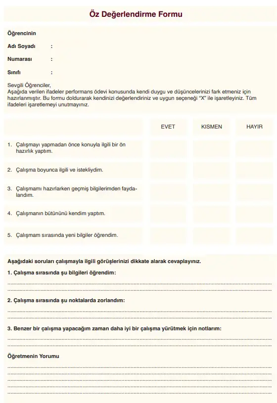 Öz Değerlendirme Formu