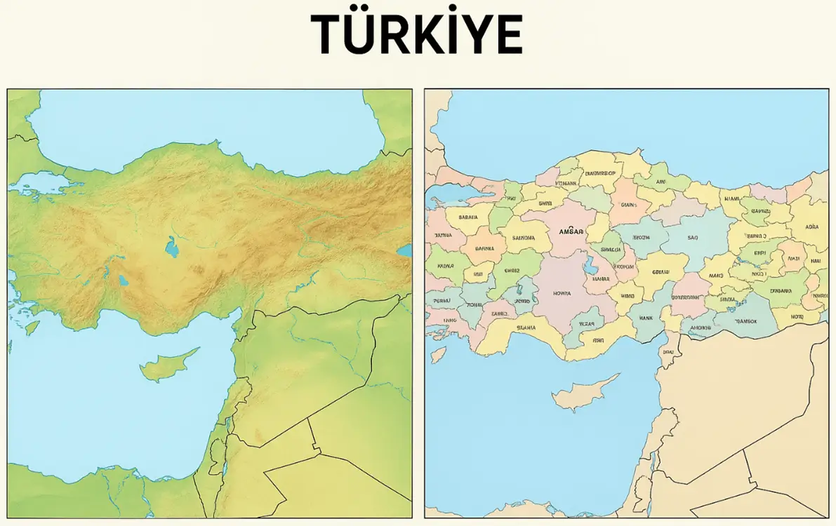 Türkiye'nin fiziki ve siyasi haritaları
