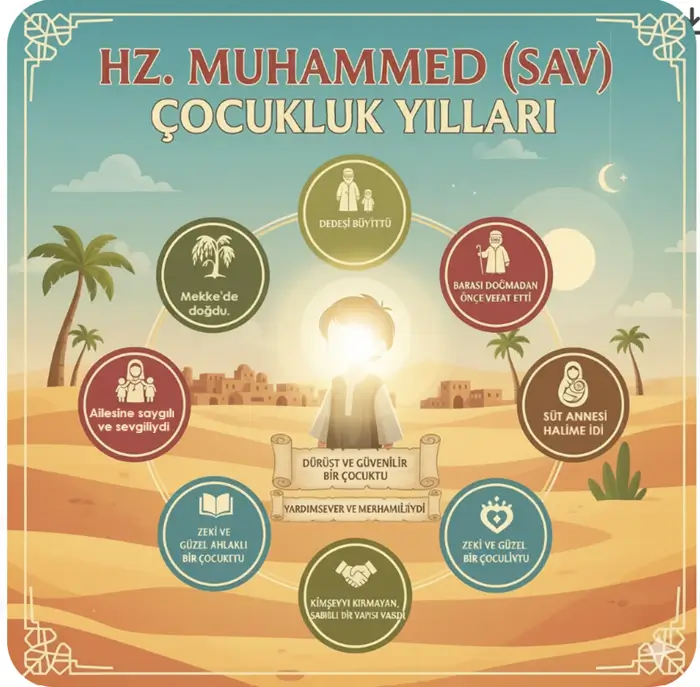 Hz. Muhammed’in (sav) çocukluk yıllarıyla ilgili bir bilgi grafiği