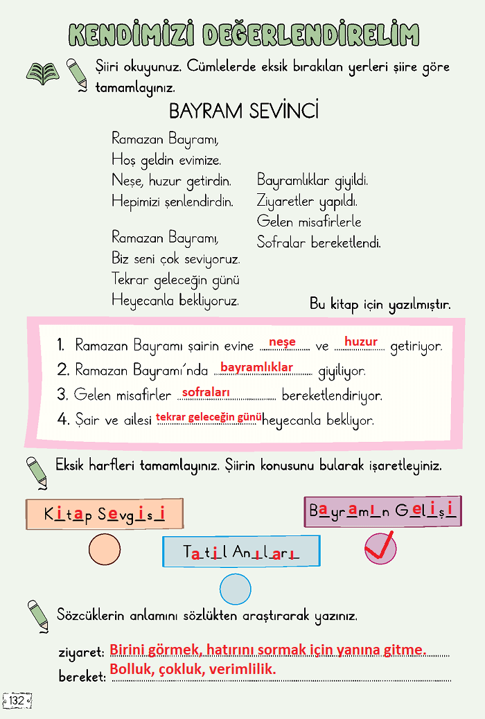 2. Sınıf Türkçe Ders Kitabı Sayfa 132 Cevapları
