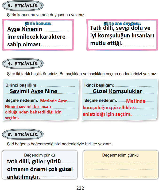 4. Sınıf Türkçe Ders Kitabı Sayfa 222 Cevapları 4. Sınıf Türkçe Ders Kitabı Sayfa 222 Cevapları