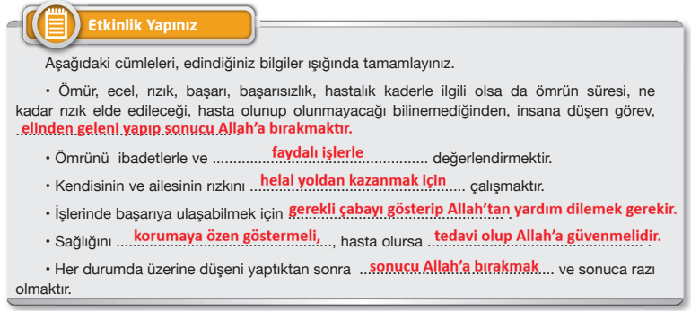 8. Sınıf Din Kültürü Ders Kitabı Sayfa 25-26-27 Cevapları