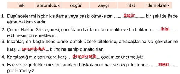 4. Sınıf İnsan Hakları Ders Kitabı Sayfa 38-39-40-41 Cevapları
