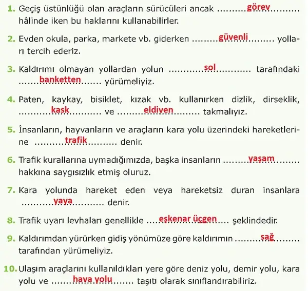 4. Sınıf Trafik Güvenliği Ders Kitabı Sayfa 29-30-31-32 Cevapları