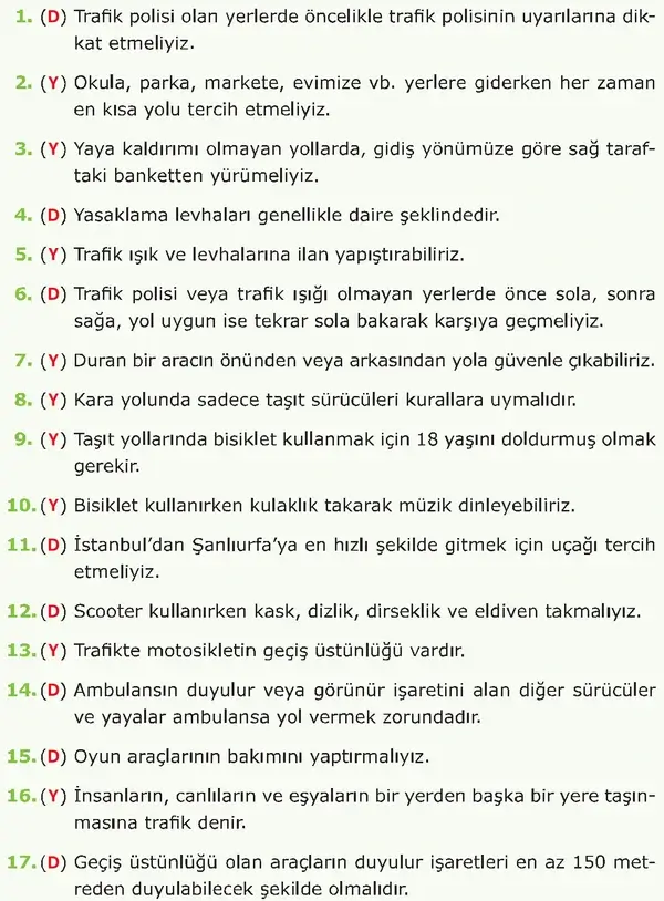 4. Sınıf Trafik Güvenliği Ders Kitabı Sayfa 30 Cevapları
