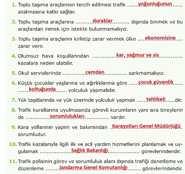 4. Sınıf Trafik Güvenliği Ders Kitabı Sayfa 54 Cevapları