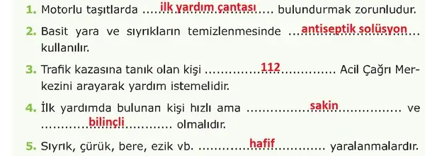 4. Sınıf Trafik Güvenliği Ders Kitabı Sayfa 70 Cevapları
