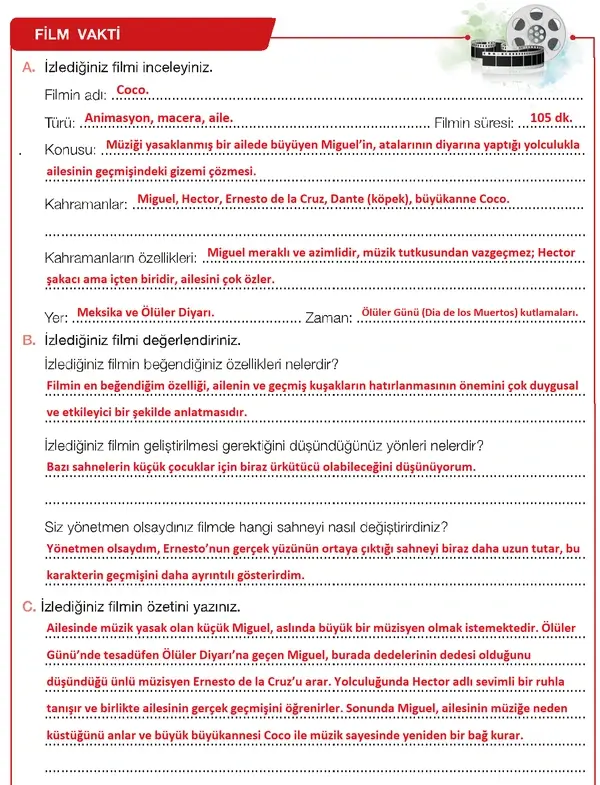 7. Sınıf Türkçe Ders Kitabı Sayfa 171 Cevapları
