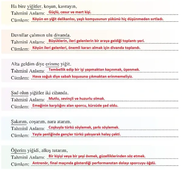 8. Sınıf Türkçe Ders Kitabı Sayfa 204-206-207-208-209 Cevapları